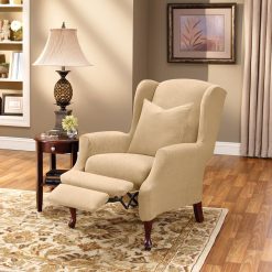 Alternative view of SureFit Home D??cor SF38684 Stretch Pique Box Cushion Recliner Wingback Chair Slipcover, Form Fit, Polyester/Spandex, Machine Washable, Two Piece, Cream Color