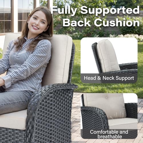 Patio Wicker Chairs Swivel Rocker – Outdoor Swivel Rocking Chairs Set of 2 with Rattan Side Table, Patio Swivel Glider Chair 3 Piece Patio Furniture Sets for Deck Porch Pool Brown/Blue - Image 69