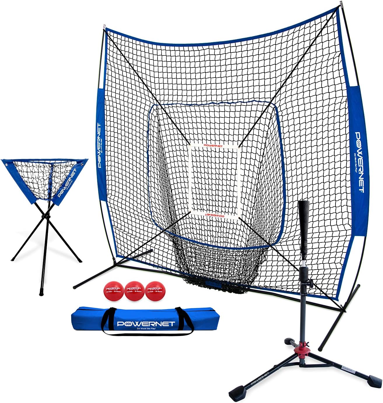 PowerNet 7×7 DLX Practice Net + Deluxe Tee + Ball Caddy + Weighted Balls + Strike Zone Bundle | Baseball Softball Training Equipment - Image 4