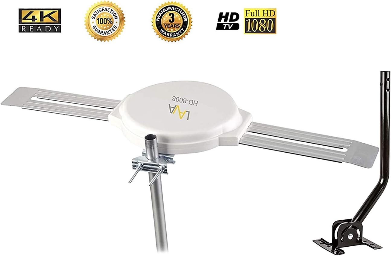 Lava Omnipro HD-8008 Omni-Directional HDTV Antenna 360 Degree – Attic or Roof Mount TV Antenna with Mounting Pole for Clear Reception, 4K 1080P