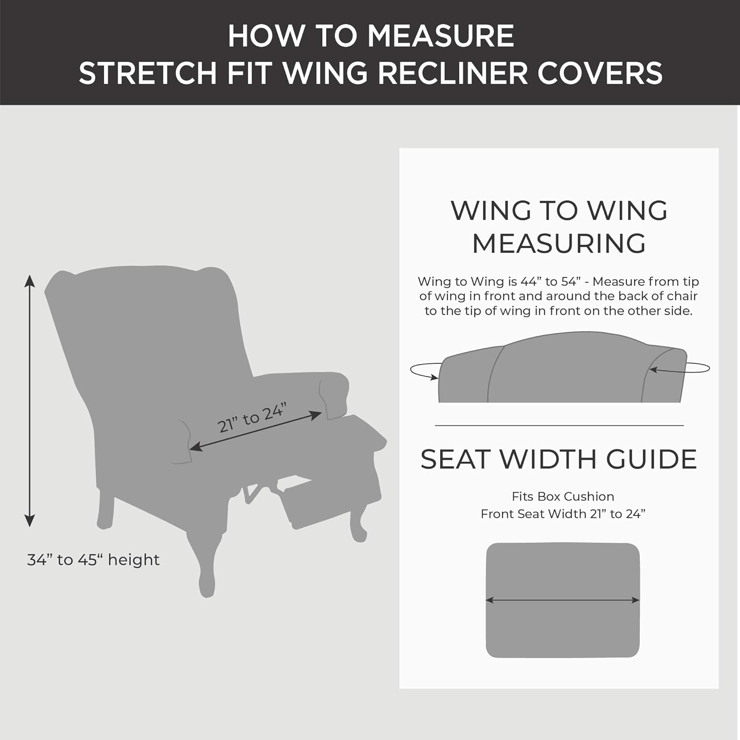 SureFit Home D??cor SF38684 Stretch Pique Box Cushion Recliner Wingback Chair Slipcover, Form Fit, Polyester/Spandex, Machine Washable, Two Piece, Cream Color - Image 5
