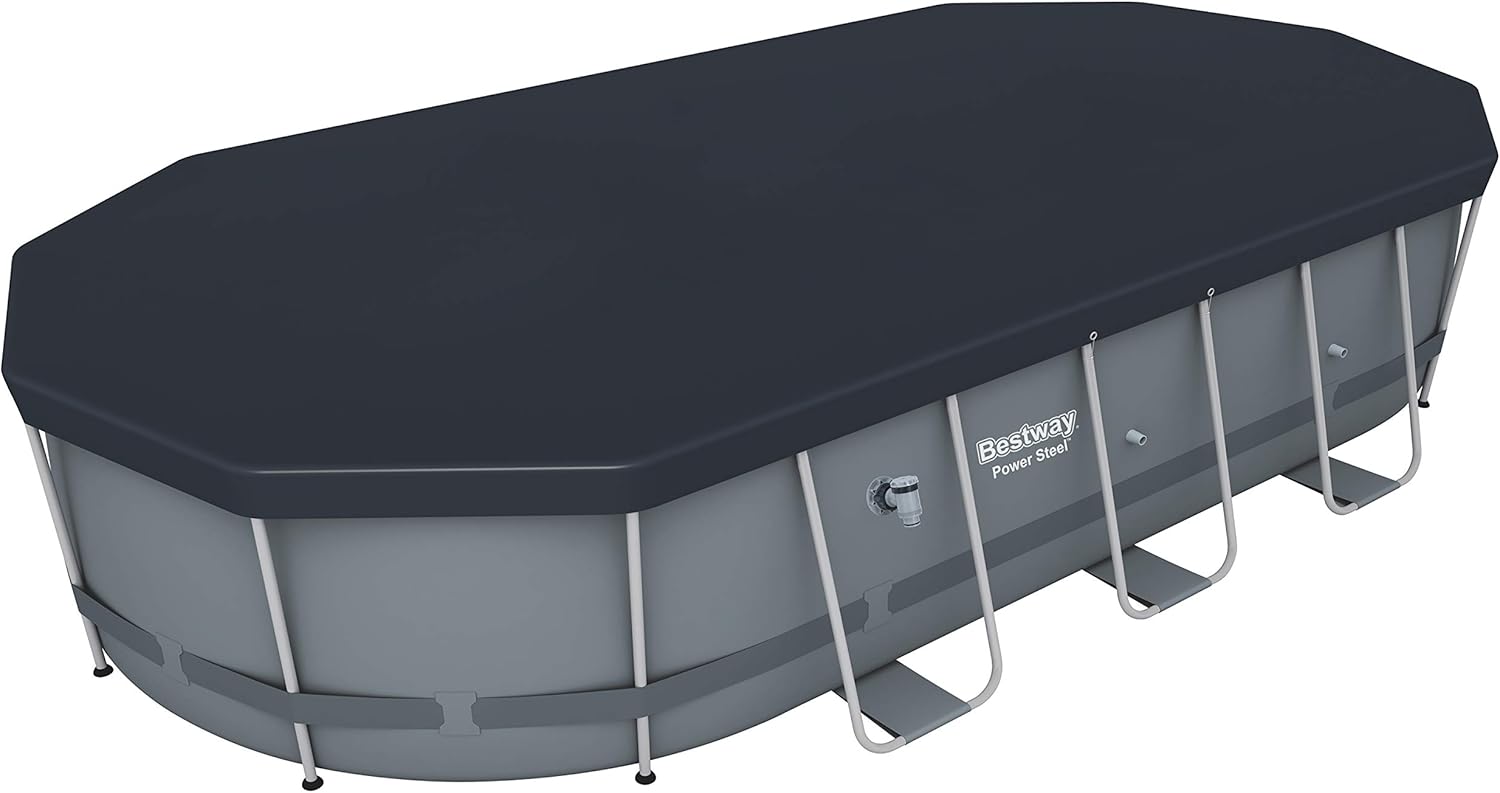 Bestway 56655E Power Steel 16ft x 10ft x 42in Outdoor Oval Frame Above Ground Swimming Pool Set with 1000 GPH Cartridge Filter Pump, Ladder, and Cover - Image 18