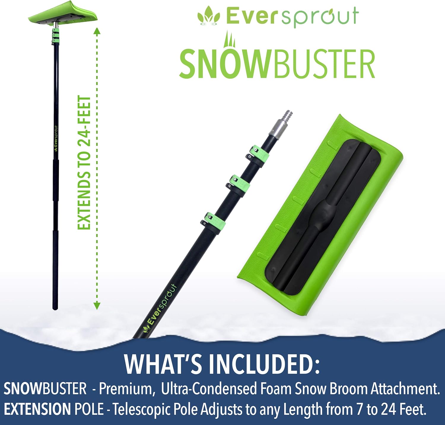 EVERSPROUT Never-Scratch SnowBuster 7-to-24 Foot (Up to 30 Ft Standing Reach) | Pre-Assembled Extendable Roof Rake for Snow Removal | Heavy-Duty Aluminum, Soft Foam Pad | Exclusive Push/Pull Design - Image 6