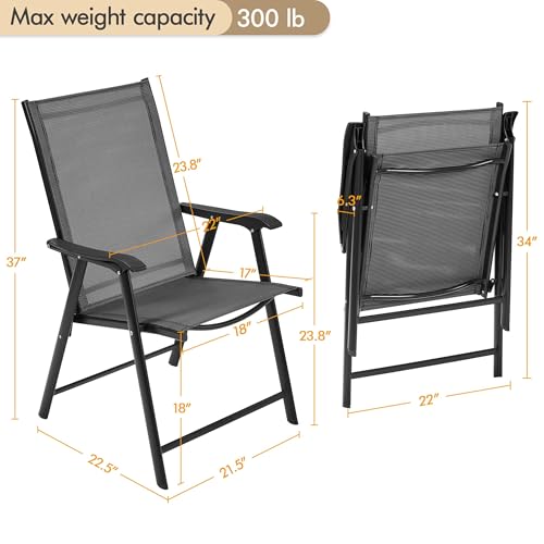 Yaheetech Patio Dining Chairs Set of 4 with Armrests, Outdoor Folding Chairs with Metal Frame and Backrest for Lawn, Garden, Yard and Poolside, Black - Image 3