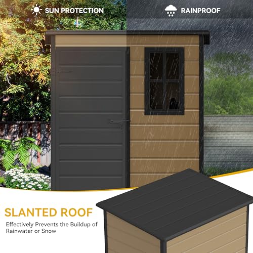 DWVO 5x3ft Resin Outdoor Storage Shed with Floor, Waterproof Lockable Storage Shed with Window, Plastic Outside Tool Storage for Garden, Backyard, Patio, Lawn, Gray - Image 8