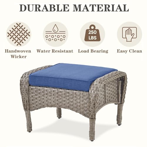 Patio Wicker Chairs Swivel Rocker – Outdoor Swivel Rocking Chairs Set of 2 with Rattan Side Table, Patio Swivel Glider Chair 3 Piece Patio Furniture Sets for Deck Porch Pool Brown/Blue - Image 195
