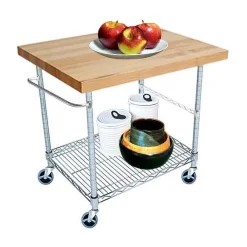 2 Tier Gourmet Cart with 26 Deep x 40 Wide Maple Butcher Block Top