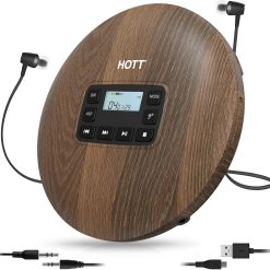 HOTT CD611 Portable CD Player for Home Travel and Car with Stereo Headphones, Anti-Shock ,Wood Grain