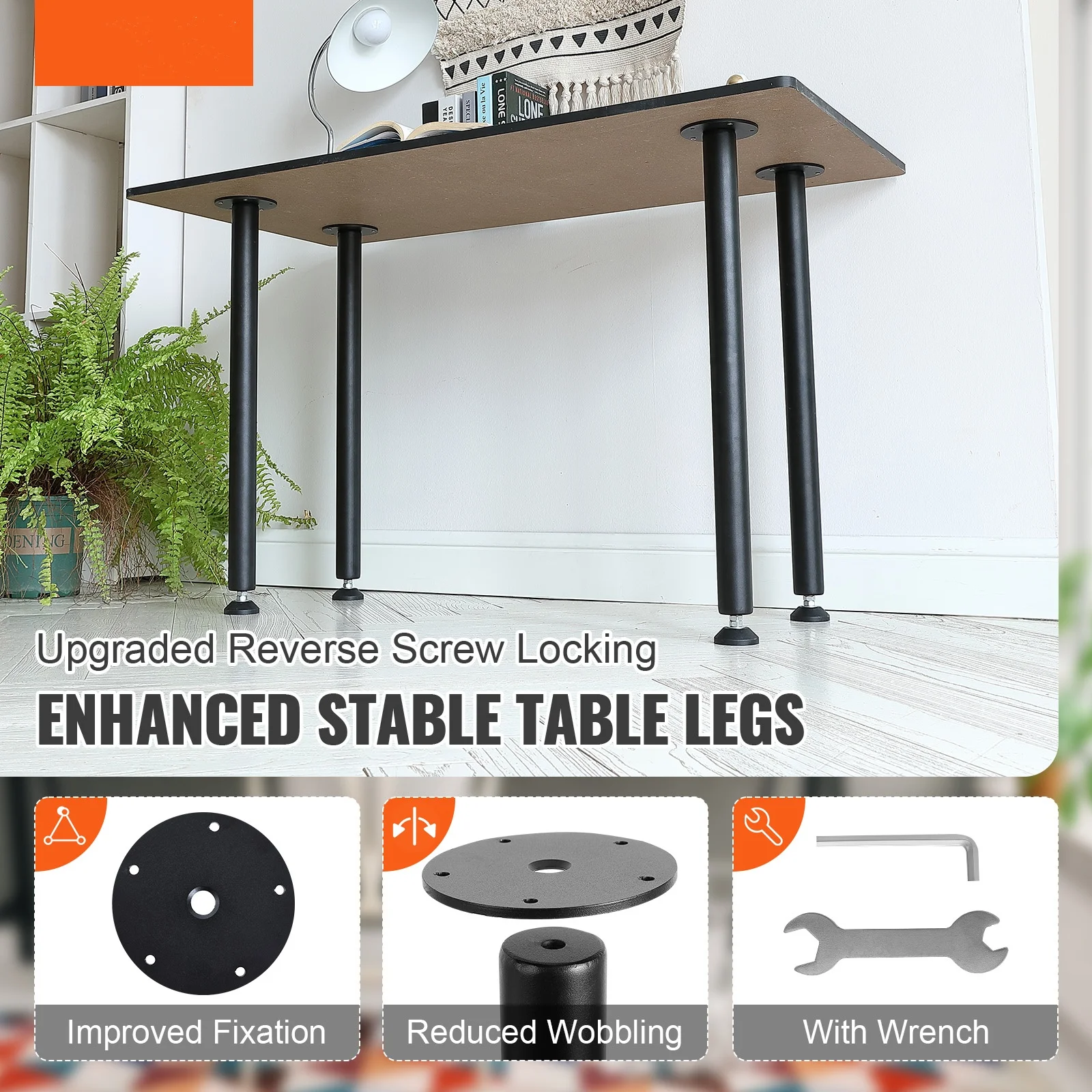 SKYSHALO 28 Solid Steel Adjustable Desk Legs Office Table Furniture Set of 4 Black - Image 2