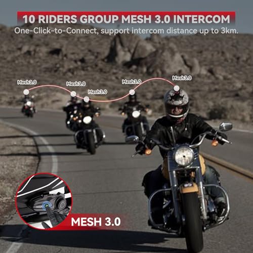 Motorcycle Bluetooth Headset V5.2 with Music Sharing, 2-Way Motorcycle Helmet Bluetooth with IP67 Waterproof, Motorcycle Communication Systems with Hi-FI Speakers for ATV/Snowmobile/Ski, 2 Pack - Image 3