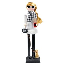 Ornativity Christmas Dog Mom Nutcracker ?C White and Black Wooden Nutcracker Woman with Dog on Leash and a Smartphone in Hand Xmas Themed Holiday Nut Cracker Doll Figure Decorations 15