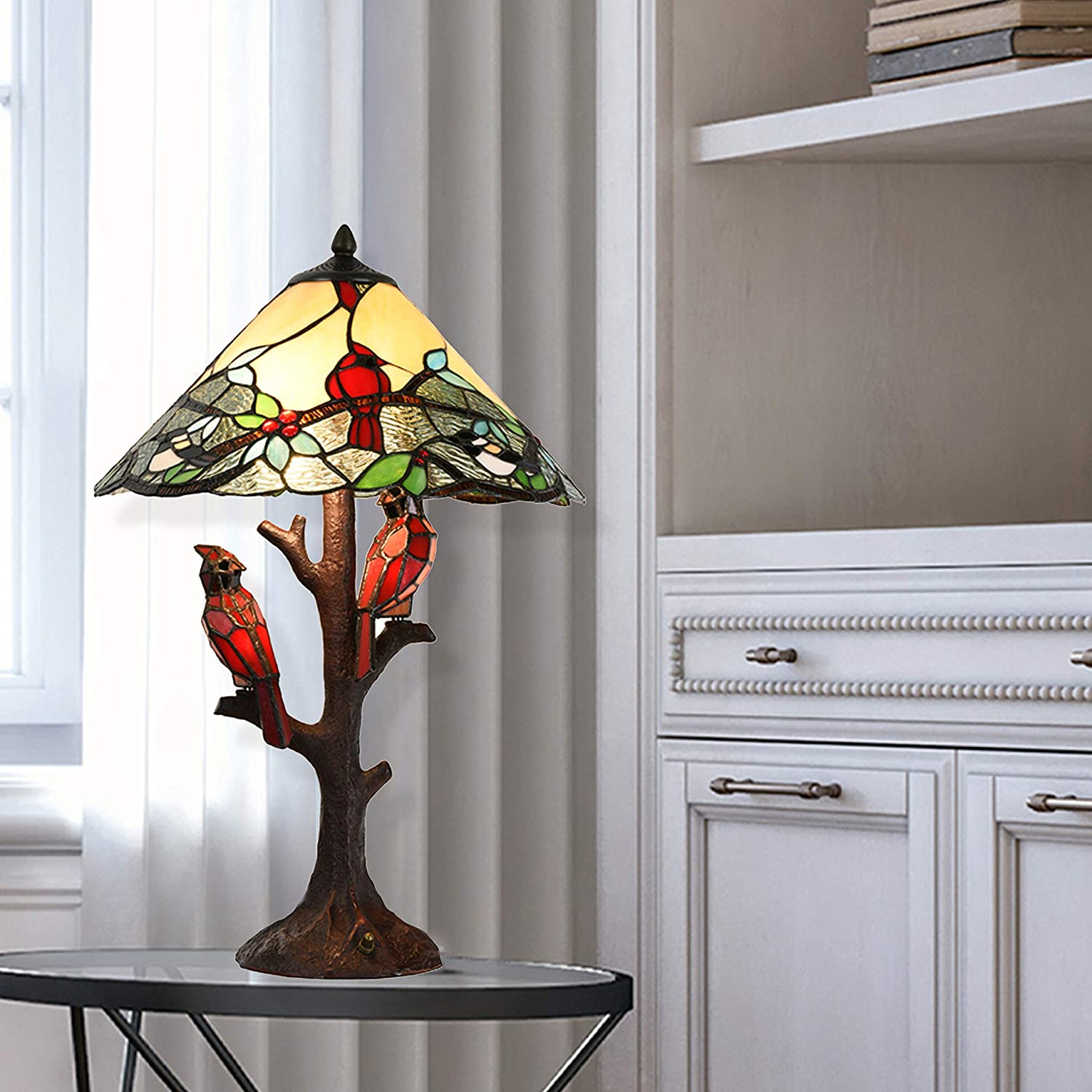 River of Goods 24 Cardinal Triple-Lit Stained Glass Table Lamp - Image 2