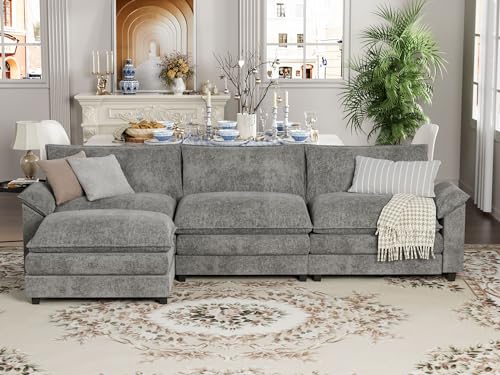 YESHOMY Sectional Modular Sofa U Shaped Chenille Fabric Couch with High Supportive & Soft Sponges and Removable Ottoman, Sleeper Comfy Upholstered Furniture for Living Room, Grey - Image 39