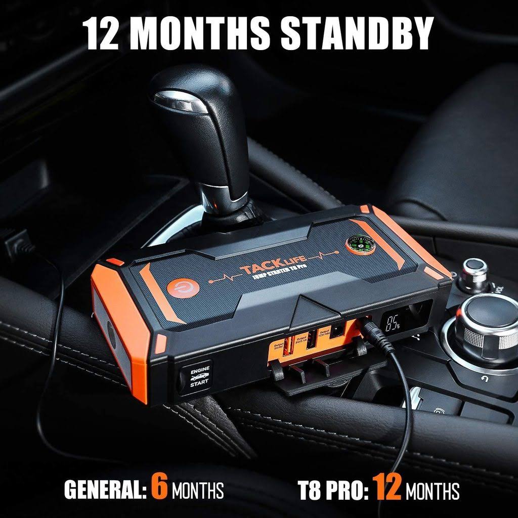 Tacklife T8 Pro 1200A Peak 18000mAh Water-Resistant Car Jump Starter with LCD Screen, Orange - Image 4