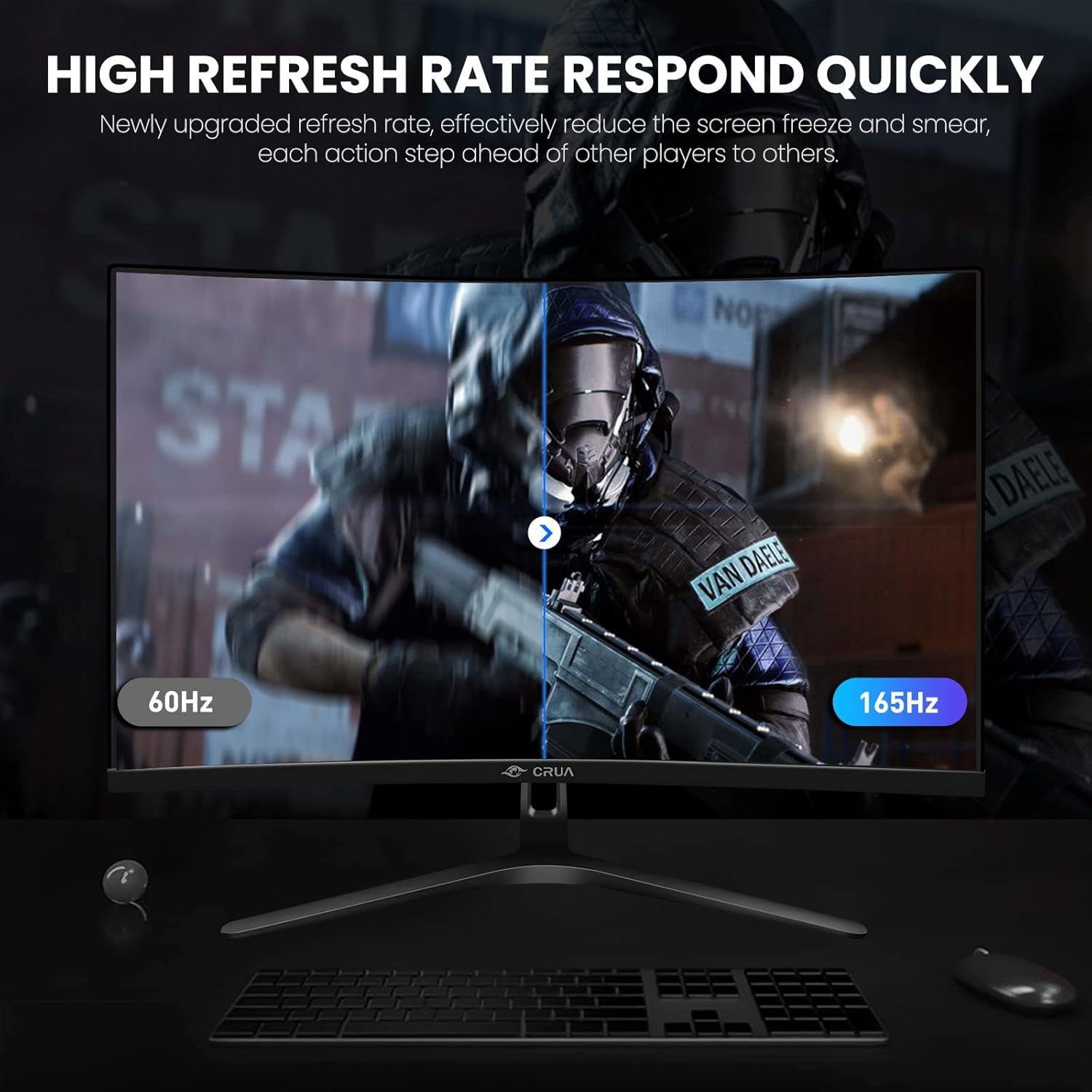 CRUA 32 inch 165Hz Ultrawide Monitor, Curved Gaming Monitor, PC Monitor FHD 1080P Monitor, 1800R Display, 1ms GTG, Freesync and Low Motion Blur, 90% SRGB Colors Gamut, DP,HDMI,DVI Port-Black(VESA) - Image 5