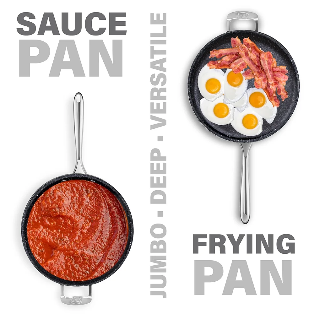 Granitestone Jumbo Cooker with Lid, Nonstick Triple Coated Surface, Family Sized Open Skillet with Stainless Steel Stay Cool & Helper Handle, Oven and Dishwasher Safe - Image 3