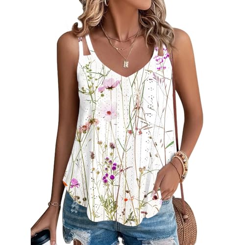Summer Tank Top for Women 2024 Sexy Sleeveless T Shirts Trendy Floral Eyelet Camisole Tops V Neck Dressy Casual Tunic Blouses - Image 2