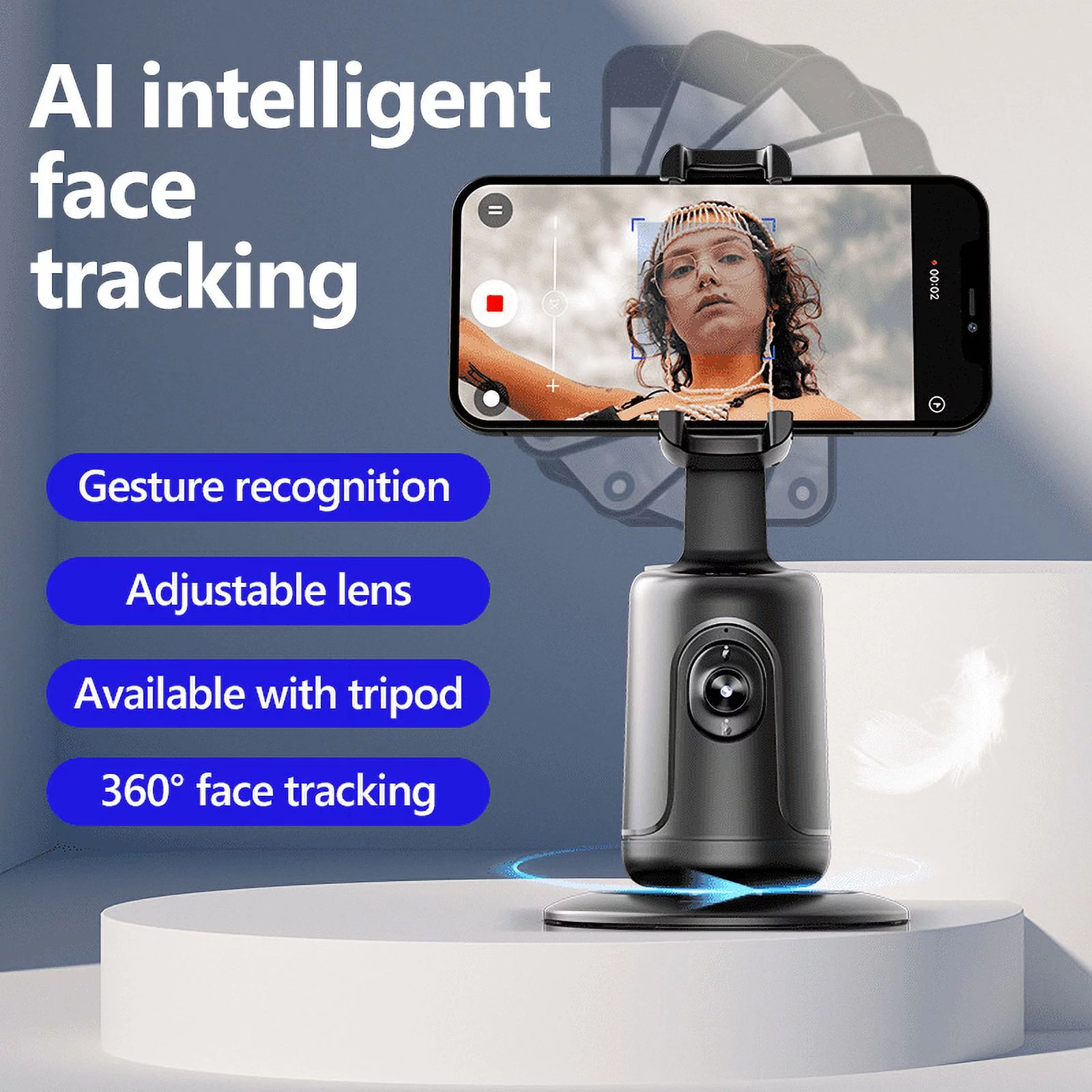 X XBEN Auto Face Tracking Tripod, 360?? Rotation Face Body Phone Camera Mount Smart Shooting Phone Tracking Holder for Live Vlog Streaming Video, White - Image 4