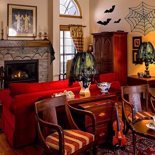 Halloween Decorations Sets,Fireplace Mantel Scarf,Round Spider Table Cover,Lace Table Runner and Cobweb Lampshade,80 Pcs 3D Bat for Party Decors - Image 5