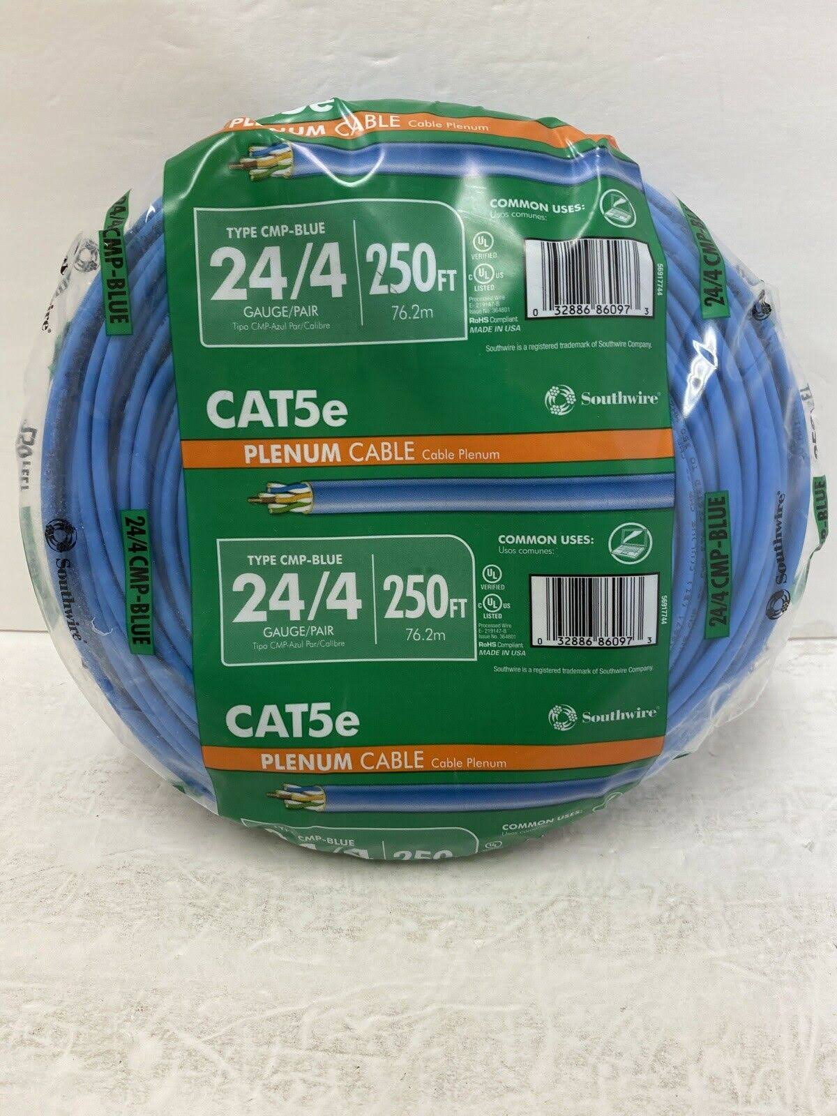 Southwire 250 ft. Blue 24/4 Solid Cu Cat5e Cmp (Plenum) Data Cable