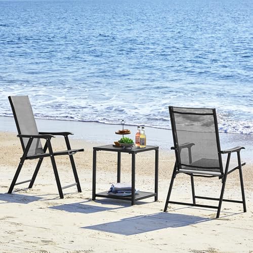 Yaheetech Patio Dining Chairs Set of 4 with Armrests, Outdoor Folding Chairs with Metal Frame and Backrest for Lawn, Garden, Yard and Poolside, Black - Image 31