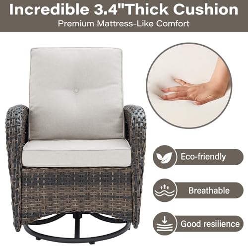 Patio Wicker Chairs Swivel Rocker – Outdoor Swivel Rocking Chairs Set of 2 with Rattan Side Table, Patio Swivel Glider Chair 3 Piece Patio Furniture Sets for Deck Porch Pool Brown/Blue - Image 79