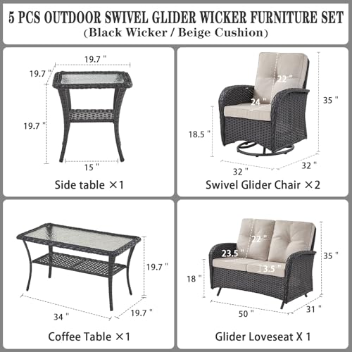 Patio Wicker Chairs Swivel Rocker – Outdoor Swivel Rocking Chairs Set of 2 with Rattan Side Table, Patio Swivel Glider Chair 3 Piece Patio Furniture Sets for Deck Porch Pool Brown/Blue - Image 39