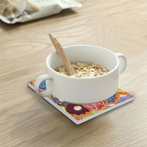 Donuts Square Coasters for Drinks 4 Packs, Absorbent Heat-Resistant Ceramic Stone Coaster Desktop Protector with Cork Base for Kitchen Bar Home Decor, 3.9 Inch - Image 6