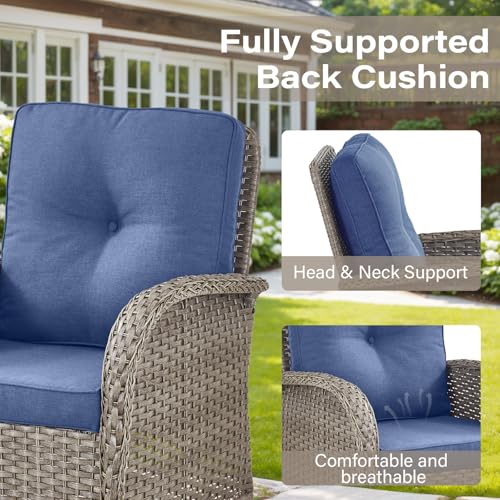 Patio Wicker Chairs Swivel Rocker – Outdoor Swivel Rocking Chairs Set of 2 with Rattan Side Table, Patio Swivel Glider Chair 3 Piece Patio Furniture Sets for Deck Porch Pool Brown/Blue - Image 58