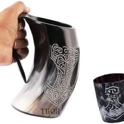 Alternative view of Medieval Handmade Authentic Viking Thor Drinking Horn Mug- For Hand Engraved Shot Drink Cup – Food Safe Beer Horns Rustic Vintage Home Decor Gifts