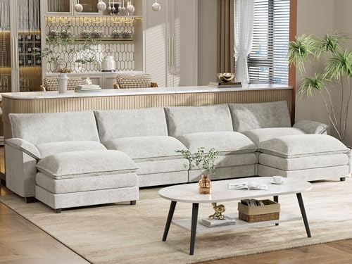 YESHOMY Sectional Modular Sofa U Shaped Chenille Fabric Couch with High Supportive & Soft Sponges and Removable Ottoman, Sleeper Comfy Upholstered Furniture for Living Room, Grey - Image 10