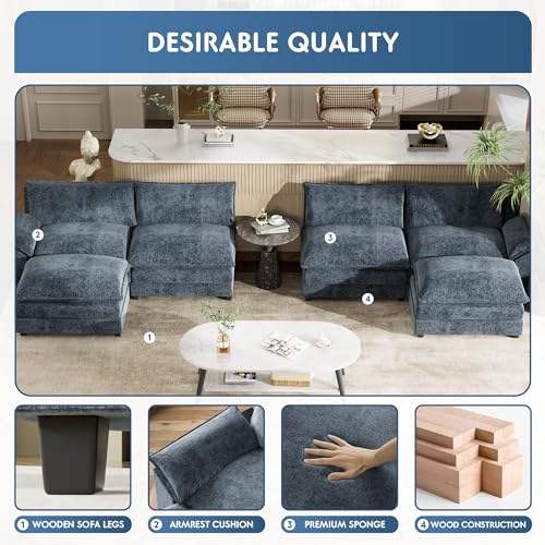 YESHOMY Sectional Modular Sofa U Shaped Chenille Fabric Couch with High Supportive & Soft Sponges and Removable Ottoman, Sleeper Comfy Upholstered Furniture for Living Room, Grey - Image 33