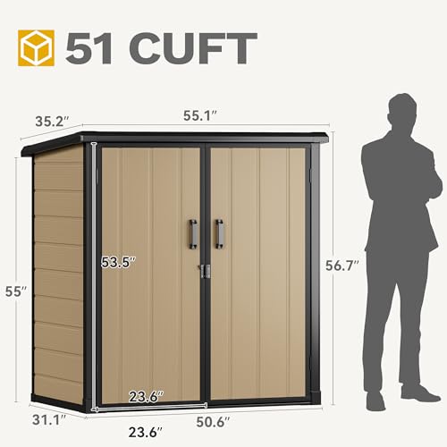 DWVO 5x3ft Resin Outdoor Storage Shed with Floor, Waterproof Lockable Storage Shed with Window, Plastic Outside Tool Storage for Garden, Backyard, Patio, Lawn, Gray - Image 73