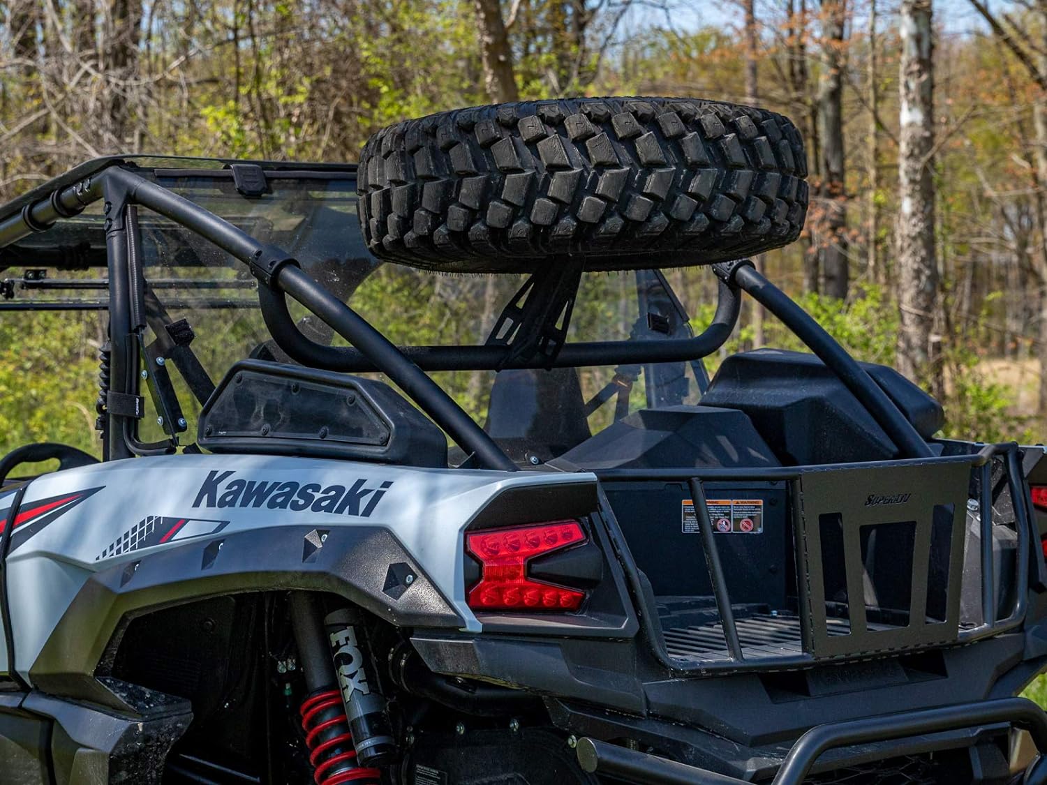SuperATV Spare Tire Carrier for 2020+ Kawasaki Teryx KRX 1000 | Fits up to 37 Tire | Secures to Rear Frame of Vehicle | Made with Powder-Coated Steel Tubing | No Drilling or Welding Required! - Image 5