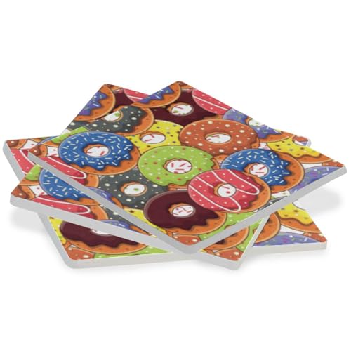 Donuts Square Coasters for Drinks 4 Packs, Absorbent Heat-Resistant Ceramic Stone Coaster Desktop Protector with Cork Base for Kitchen Bar Home Decor, 3.9 Inch - Image 3