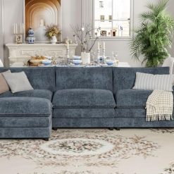 Alternative view of YESHOMY Sectional Modular Sofa U Shaped Chenille Fabric Couch with High Supportive & Soft Sponges and Removable Ottoman, Sleeper Comfy Upholstered Furniture for Living Room, Grey