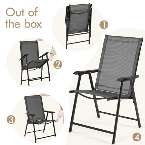 Yaheetech Patio Dining Chairs Set of 4 with Armrests, Outdoor Folding Chairs with Metal Frame and Backrest for Lawn, Garden, Yard and Poolside, Black - Image 10