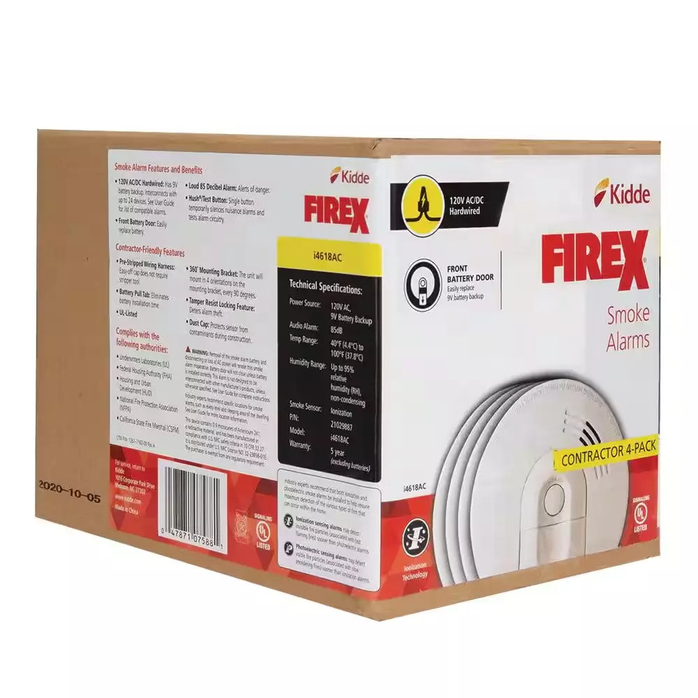 Kidde i4618 4-Pack Hardwired Smoke Alarm with Ionization Sensor, 120V AC, 9V Battery Backup - Image 6