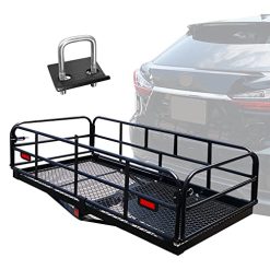 500 Lbs Heavy Duty Hitch Mount Cargo Carrier 60 x 24 x 14.4 Folding Cargo Rack Rear Luggage Basket Fits 2 Receiver for Car SUV Camping Traveling
