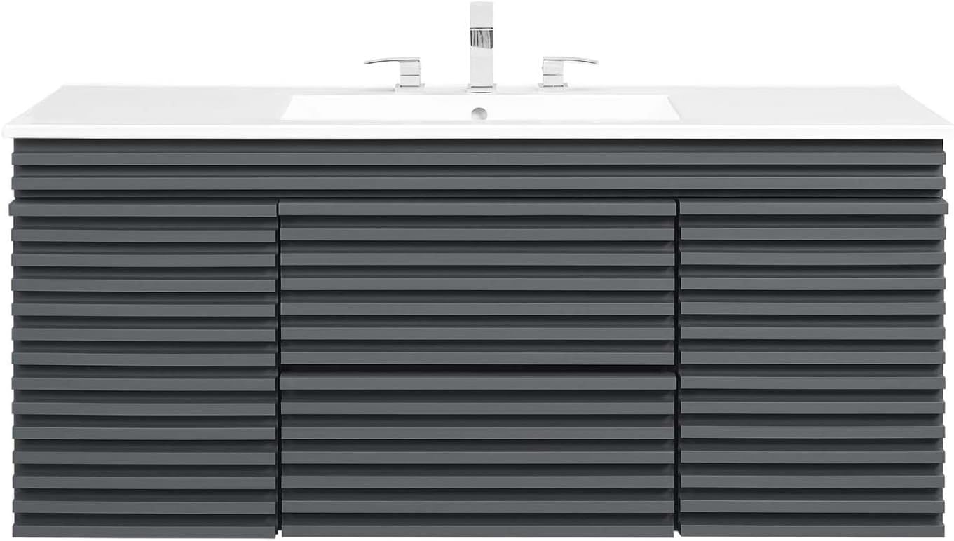 Modway Render 48 MDF and Particleboard Wall-Mount Bathroom Vanity – Gray/White - Image 3