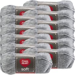 Red Heart Soft Yarn – Light Grey Heather, Multipack of 12