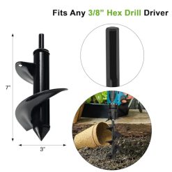 Alternative view of Auger Drill Bit for Planting 2 x 14.5 Inch, Garden Auger Spiral Drill Bit for 3/8 Hex Drive Drill, Earth Post Hole Digger Bulb Planter Plant Flower Planting Auger for Drill Rapid Bedding Digging