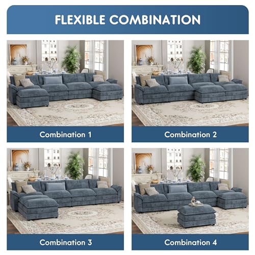 YESHOMY Sectional Modular Sofa U Shaped Chenille Fabric Couch with High Supportive & Soft Sponges and Removable Ottoman, Sleeper Comfy Upholstered Furniture for Living Room, Grey - Image 36