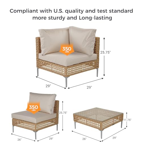 Grand patio 7-Piece Wicker Patio Furniture Set, Boho Outdoor Conversation Set Sectional Sofa with Water Resistant Thick Cushions and Coffee Table, Cream - Image 7