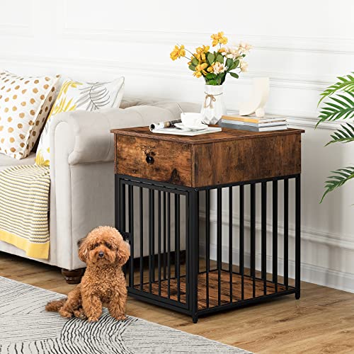 HOOBRO Dog Crate Furniture, Wooden Dog House, Decorative Dog Kennel with Drawer, Indoor Pet Crate End Table for Small Dog, Steel-Tube Puppy Cage, Chew-Proof, Greige BG01GW03 - Image 3