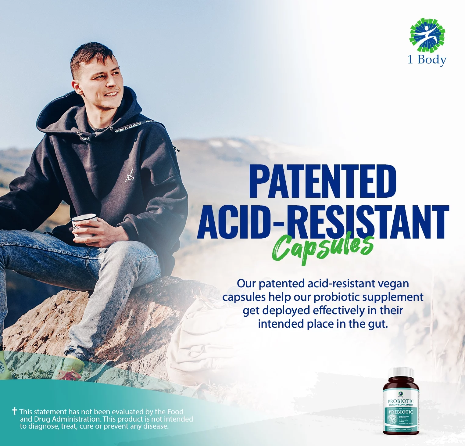 (2 bottles) 1 Body Probiotic 30 Billion CFU Supplement with Prebiotics with 120 Acid Resistant Vegan Capsules to Promote Gut Health & Support Immune System for Men and Women - Image 8