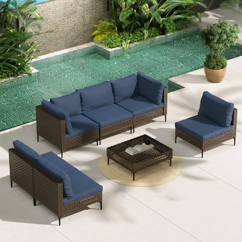 Grand patio 7-Piece Wicker Patio Furniture Set, Boho Outdoor Conversation Set Sectional Sofa with Water Resistant Thick Cushions and Coffee Table, Cream - Image 42