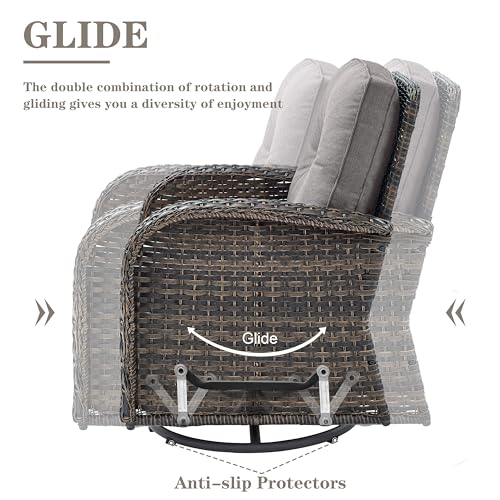 Patio Wicker Chairs Swivel Rocker – Outdoor Swivel Rocking Chairs Set of 2 with Rattan Side Table, Patio Swivel Glider Chair 3 Piece Patio Furniture Sets for Deck Porch Pool Brown/Blue - Image 111
