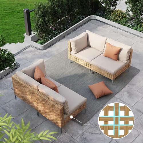 Grand patio 7-Piece Wicker Patio Furniture Set, Boho Outdoor Conversation Set Sectional Sofa with Water Resistant Thick Cushions and Coffee Table, Cream - Image 36