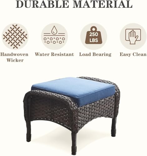 Patio Wicker Chairs Swivel Rocker – Outdoor Swivel Rocking Chairs Set of 2 with Rattan Side Table, Patio Swivel Glider Chair 3 Piece Patio Furniture Sets for Deck Porch Pool Brown/Blue - Image 99
